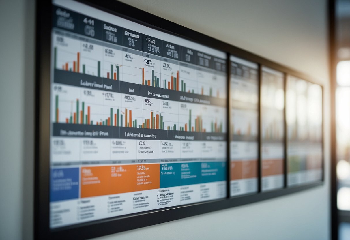 A timeline of investment strategies, from 60-40 to family office, displayed on a wall chart with labeled graphs and key milestones